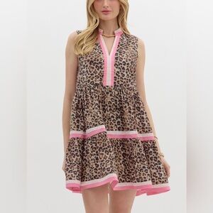 entro Leopard Print Casual Dress with Pink Trim